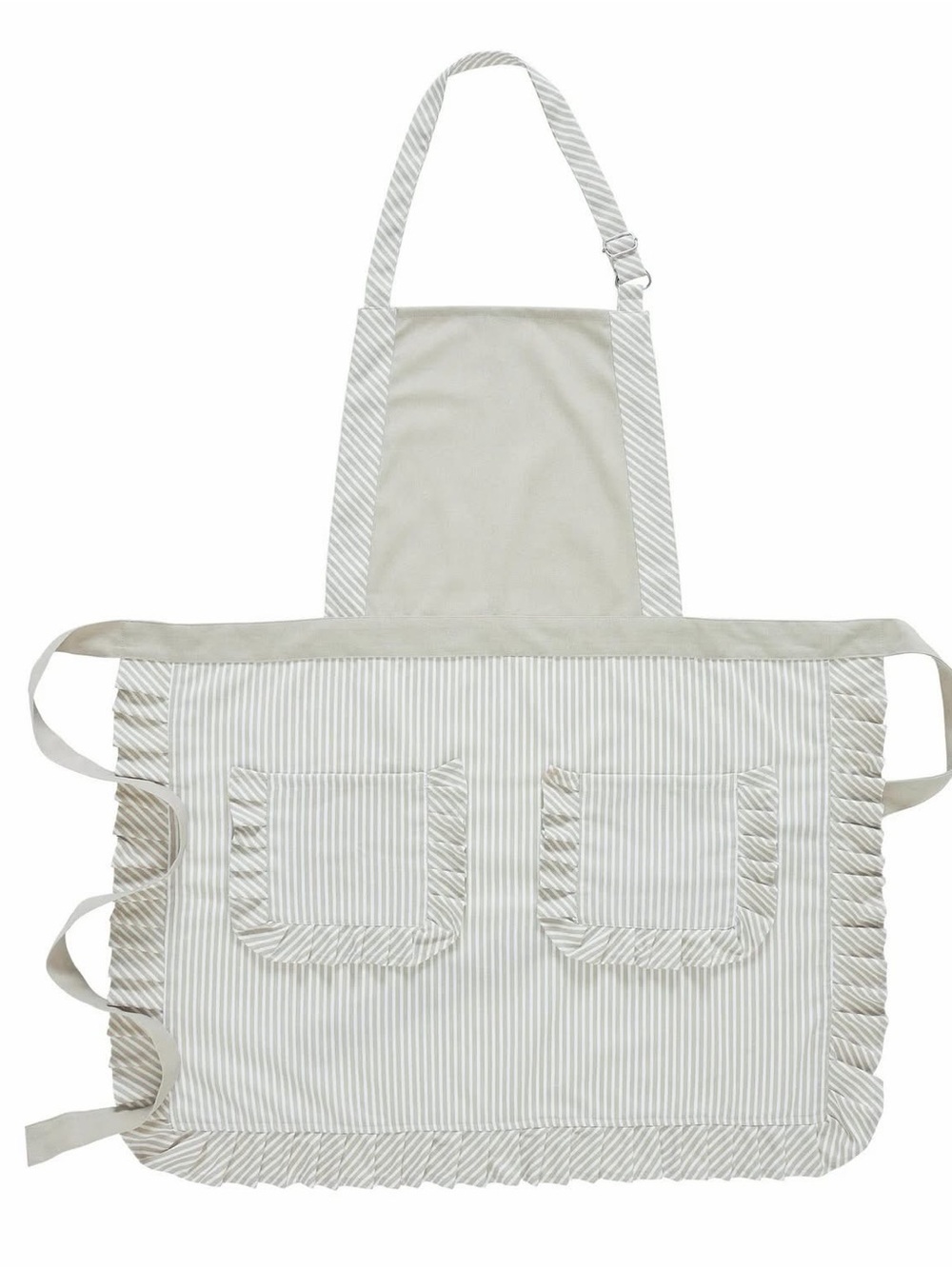 Ruffle Stripe Farmhouse Apron Neutral Beige Cottagecore Nancy Meyers Kitchen